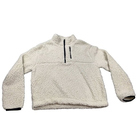 Wallflower Womens Large Cream Half-Zip Sherpa Pullover Jacket Faux Fur NWT - Picture 1 of 10